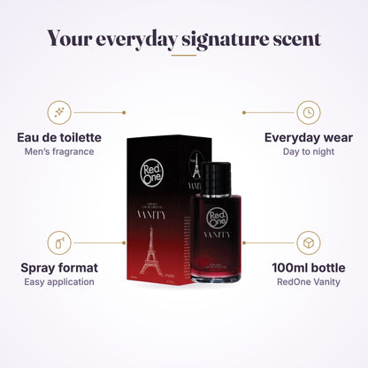 RedOne Vanity Eau de Toilette 100ml bottle and box: eau de toilette, everyday wear, spray format