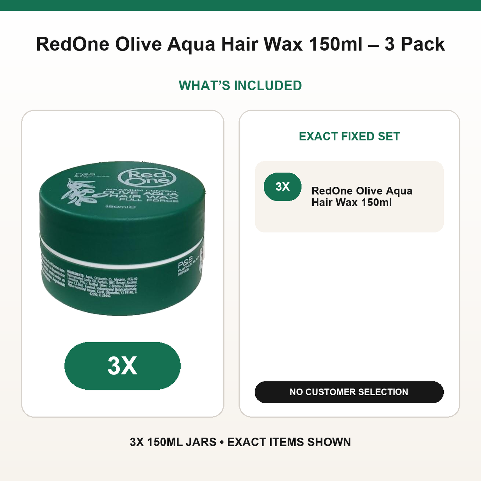 RedOne Olive Aqua Hair Wax 150ml – 3 Pack fixed bundle contents and exact quantities