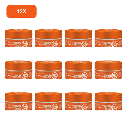 RedOne Orange Aqua Hair Wax 150ml – 12 Pack showing all 12 exact RedOne 150ml wax jars on white background