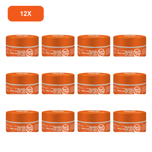 RedOne Orange Aqua Hair Wax 150ml – 12 Pack showing all 12 exact RedOne 150ml wax jars on white background