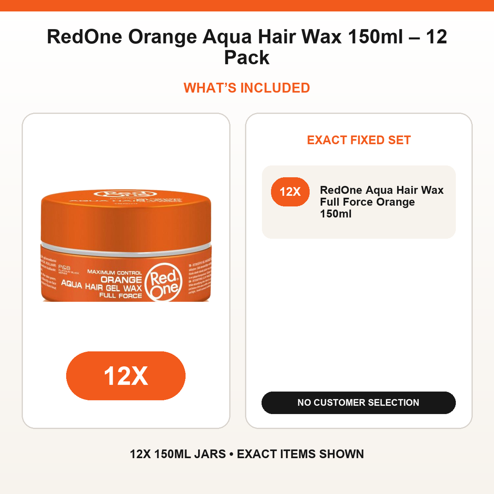 RedOne Orange Aqua Hair Wax 150ml – 12 Pack fixed bundle contents and exact quantities
