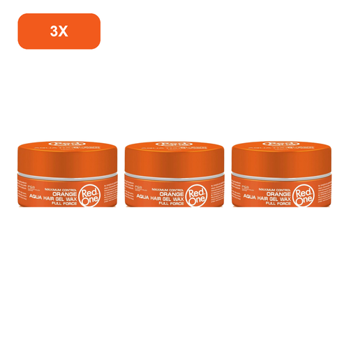 RedOne Orange Aqua Hair Wax 150ml – 3 Pack showing all 3 exact RedOne 150ml wax jars on white background