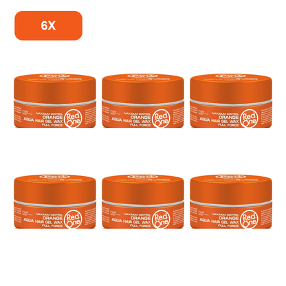 RedOne Orange Aqua Hair Wax 150ml – 6 Pack showing all 6 exact RedOne 150ml wax jars on white background