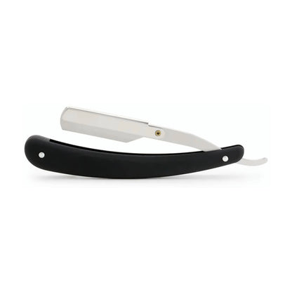 RedOne straight razor with black handle, shown open