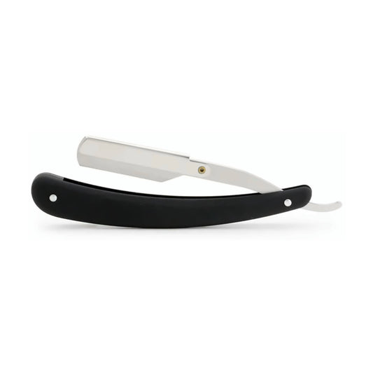RedOne straight razor with black handle, shown open