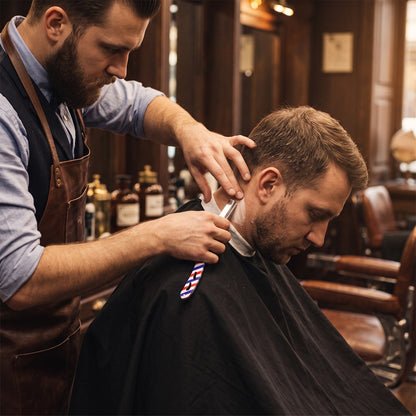 Barber shaving a client's neck with a RedOne straight razor