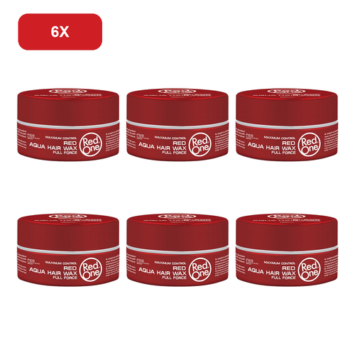 RedOne Red Aqua Hair Wax 150ml – 6 Pack showing all 6 exact RedOne 150ml wax jars on white background