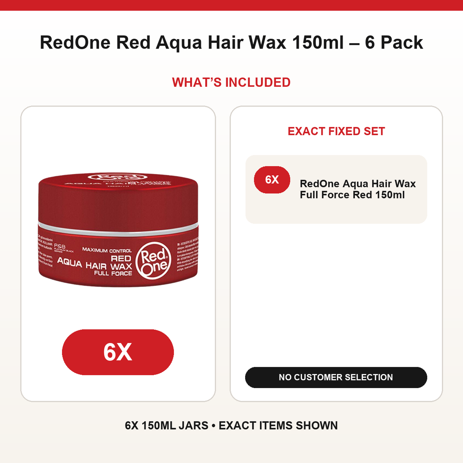 RedOne Red Aqua Hair Wax 150ml – 6 Pack fixed bundle contents and exact quantities
