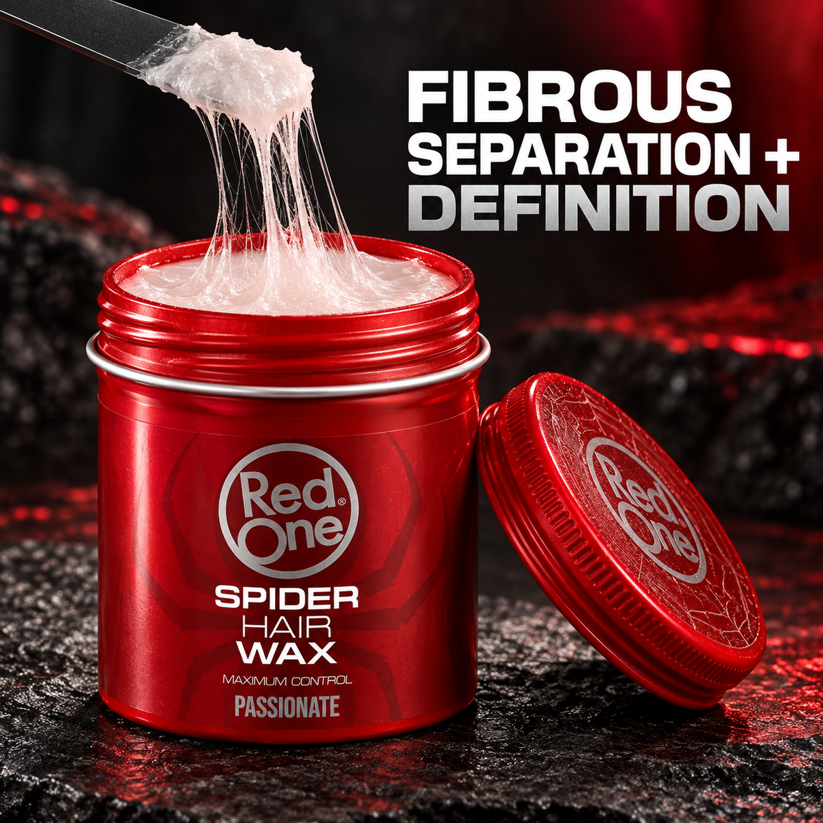 RedOne Spider Hair Wax Passionate 100ml – fibrous separation and definition shown with lifted wax strands