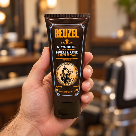 Reuzel Clean and Fresh Shave Butter 100ml tube held upright