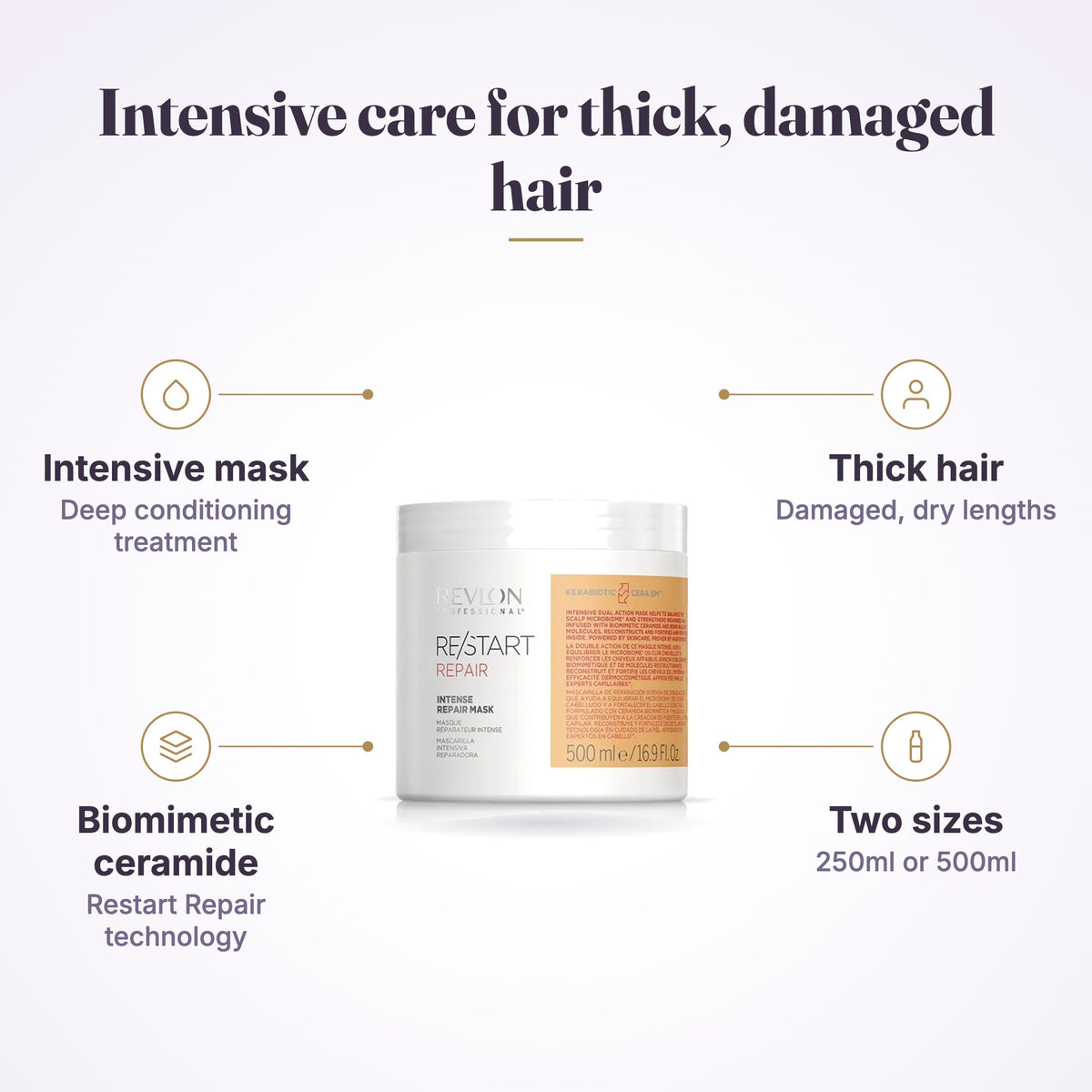 Revlon Professional RESTART Repair Intense Repair Mask features infographic