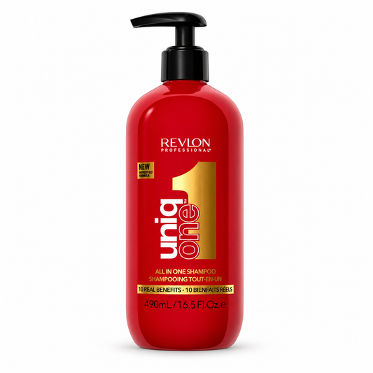 Revlon Uniq One All In One Shampoo 490ml on a white background.