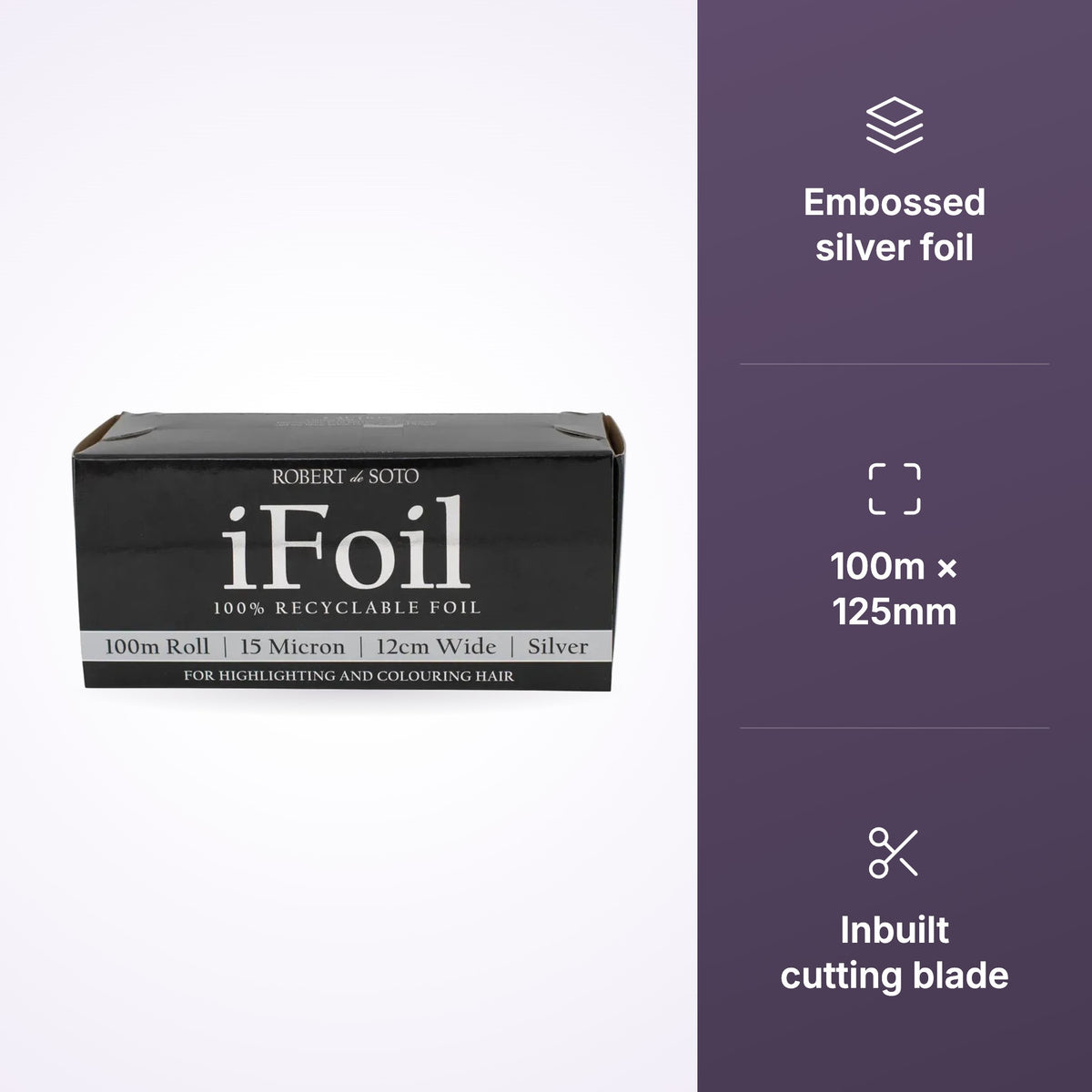 Robert de Soto iFoil 100m silver foil roll product benefits graphic
