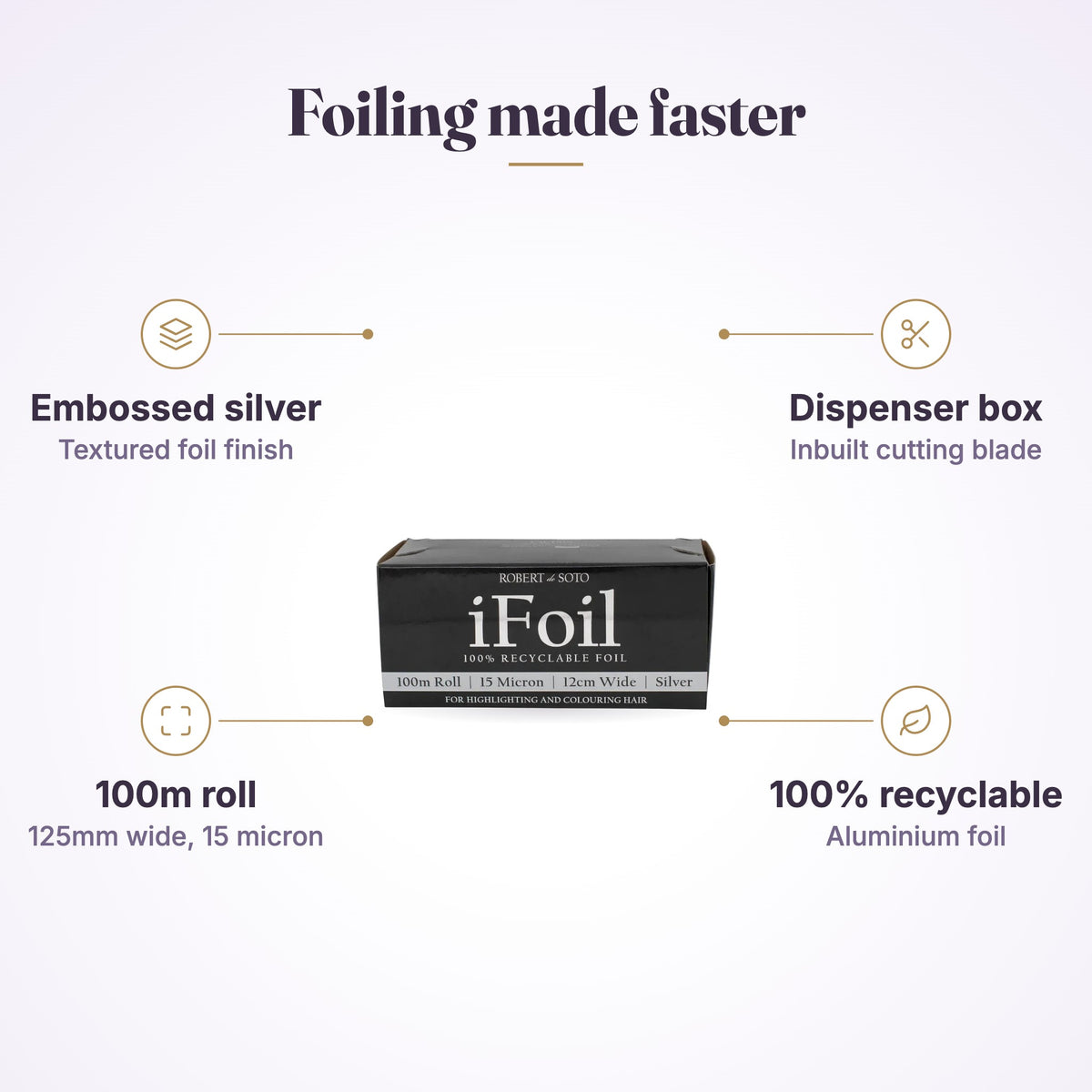 Robert de Soto iFoil 100m silver foil roll features graphic
