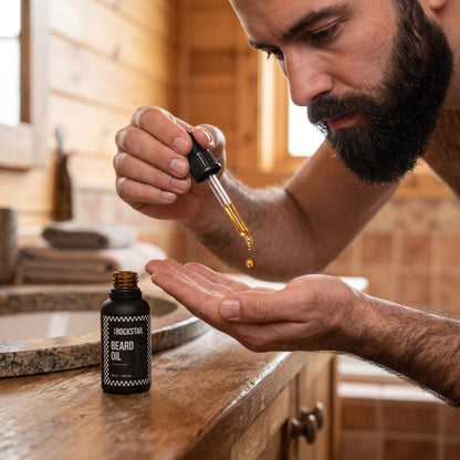 Instant Rockstar Beard Oil 25ml - in use on a beard