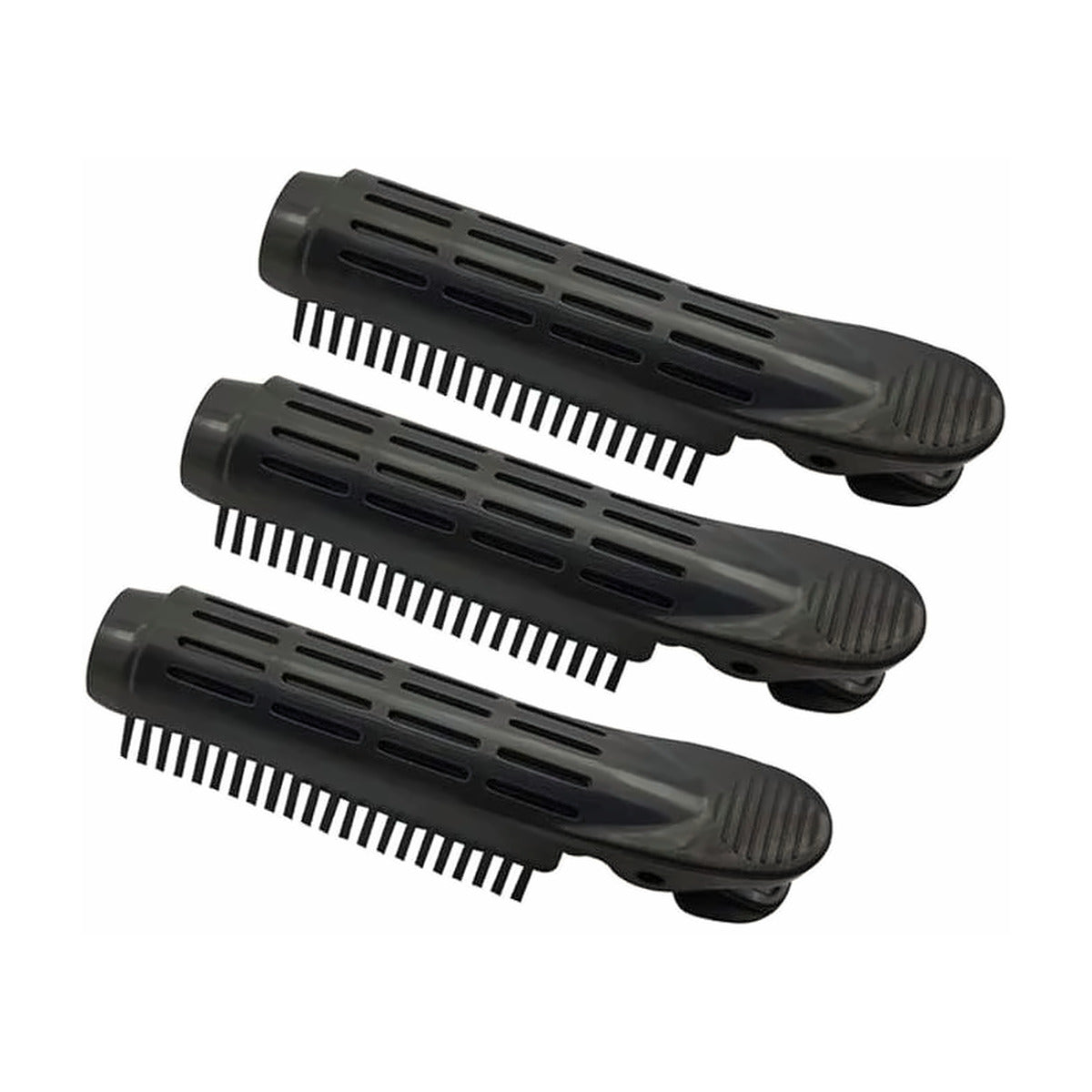 MV black round vented hair clip on a plain background