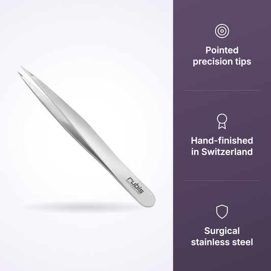 Rubis Point Tweezer Stainless Steel key benefits infographic