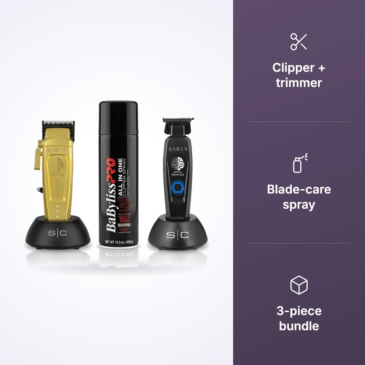StyleCraft Saber 2.0 Clipper, Precision Pro Trimmer & BaBylissPRO Spray Bundle