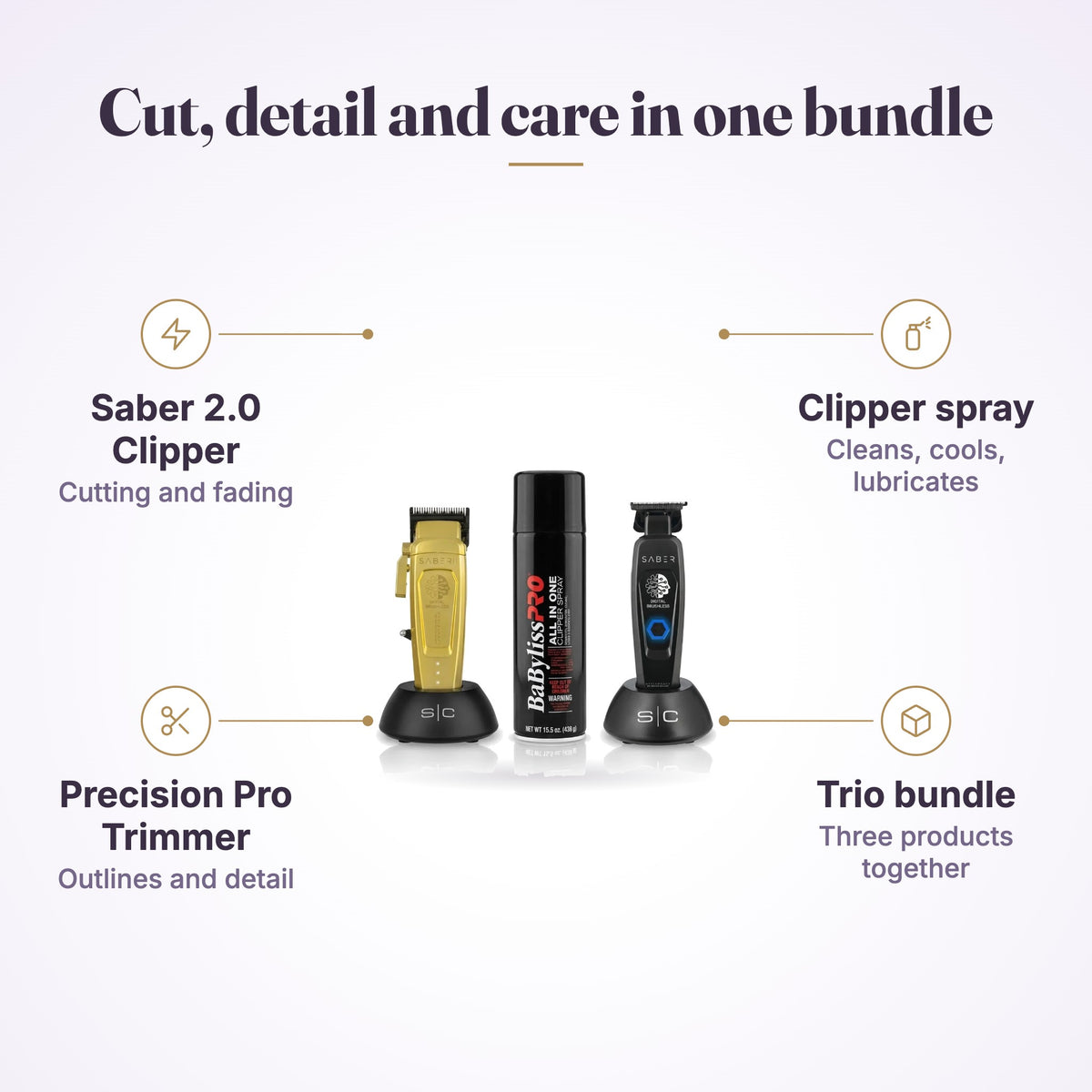 StyleCraft Saber 2.0 Clipper, Precision Pro Trimmer & BaBylissPRO Spray Bundle