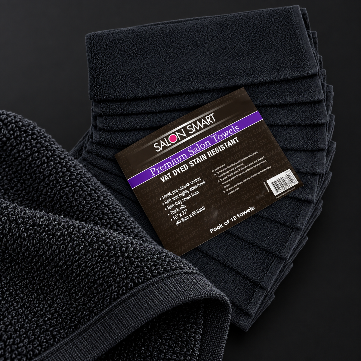 Salon Smart Premium Towels Black 12pc — close-up product detail