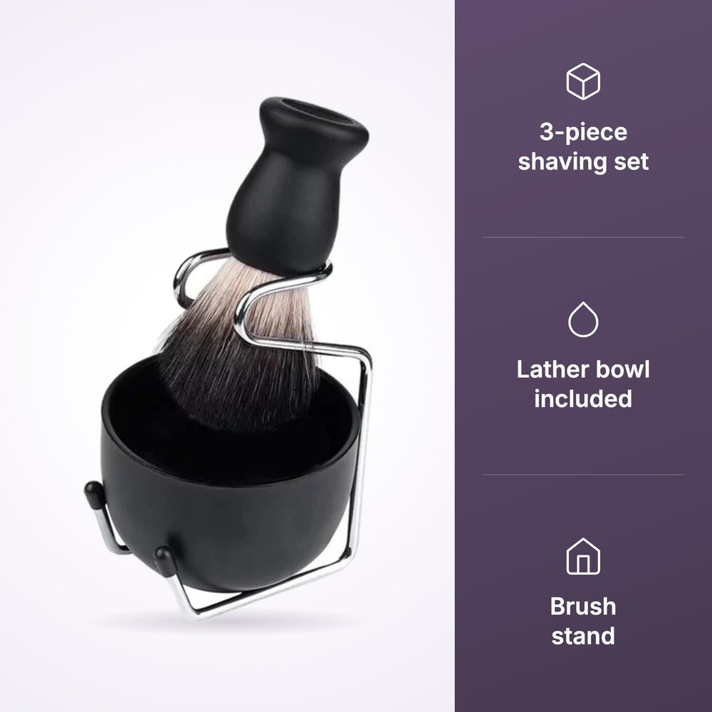 MV Shaving Brush Set with brush, lather bowl and stand, view 3