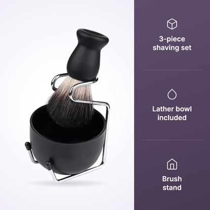 MV Shaving Brush Set with brush, lather bowl and stand, view 3