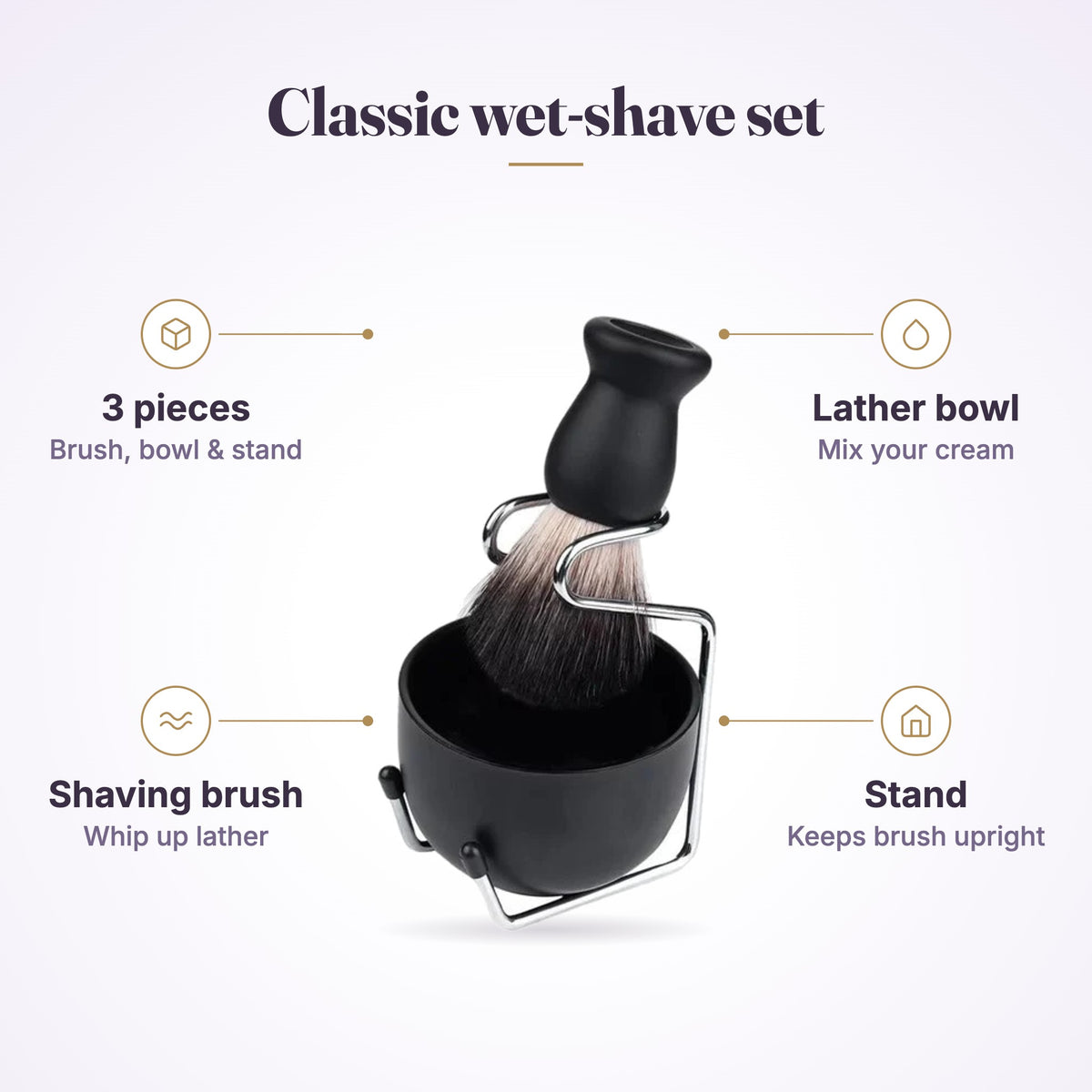 MV Shaving Brush Set with brush, lather bowl and stand, view 5