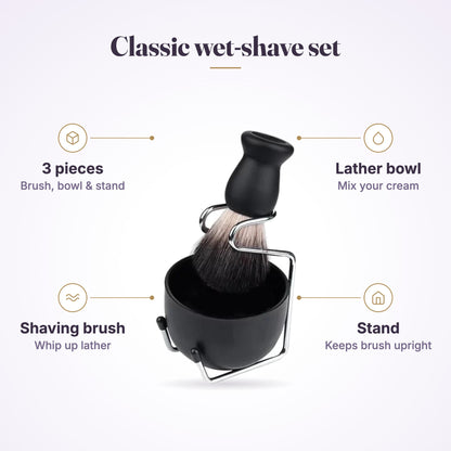 MV Shaving Brush Set with brush, lather bowl and stand, view 5