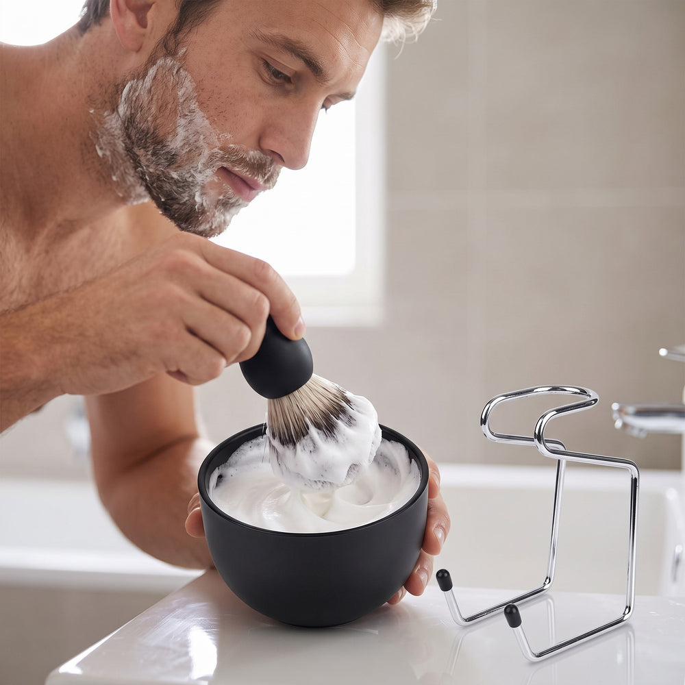 MV Shaving Brush Set with brush, lather bowl and stand, view 4