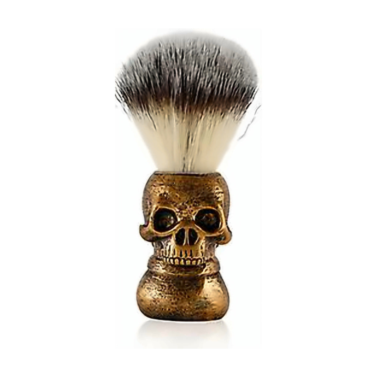 Gold skull-handle shaving brush with dark-to-white bristles