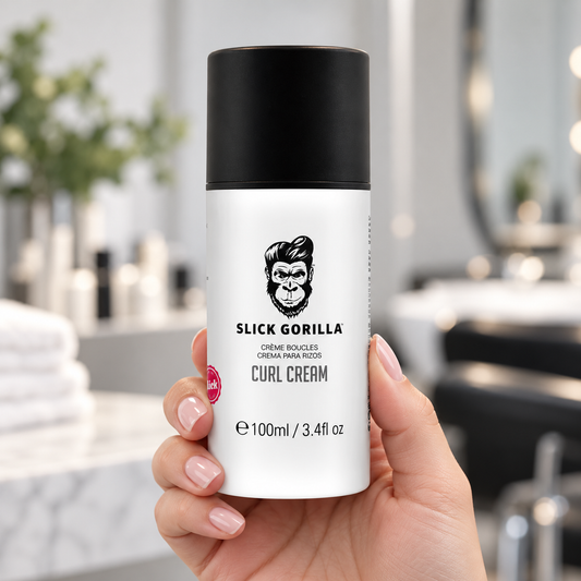 Slick Gorilla Curl Cream 100ml bottle held upright with its front label and black cap visible