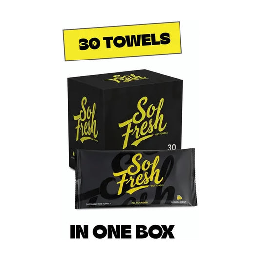 So Fresh Disposable Wet Towels Lemon Scent - 28cm by 28cm 30 Pack - MV hair and beauty