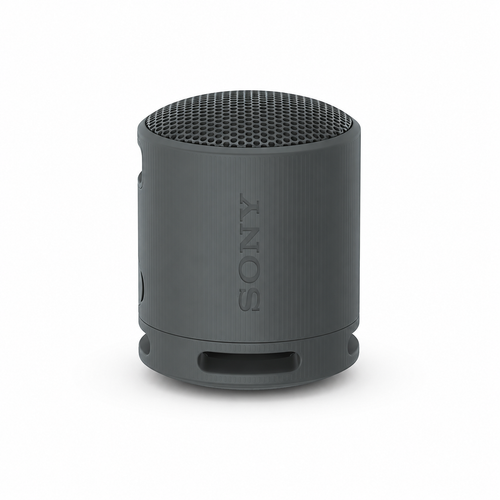 Sony SRS-XB100 portable Bluetooth speaker in Black on white background