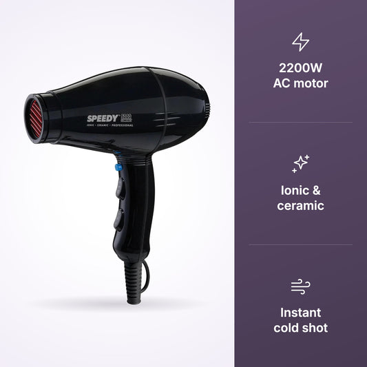 Speedy 5000 Compact Ionic Ceramic Hairdryer Black, view 3