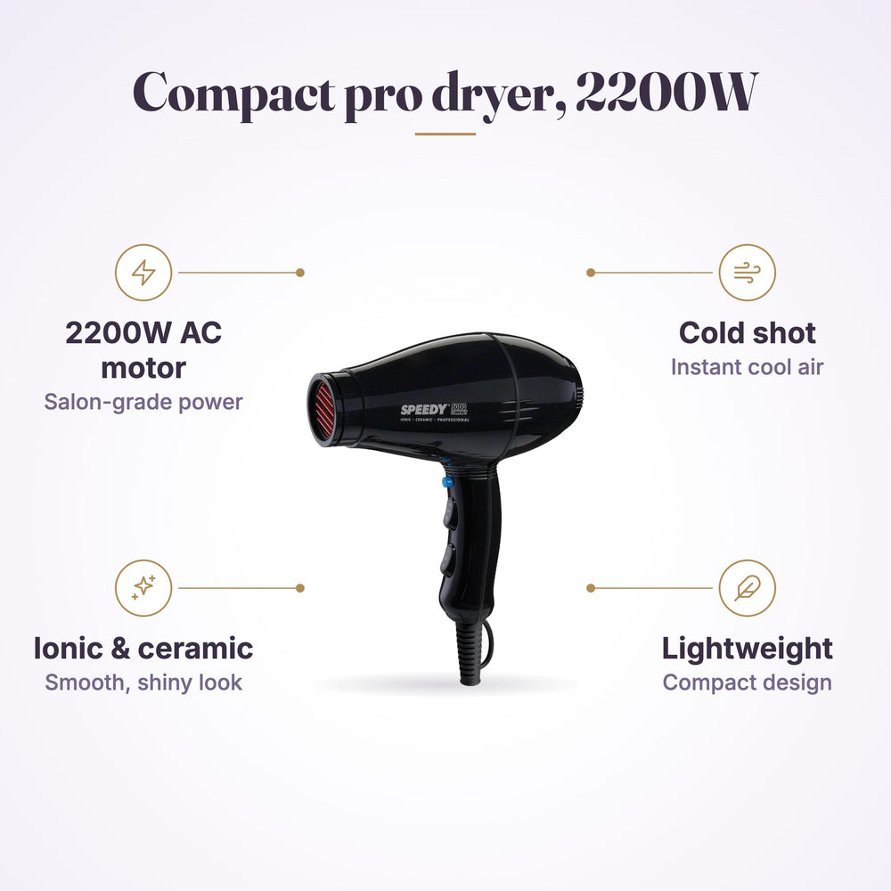 Speedy 5000 Compact Ionic Ceramic Hairdryer Black, view 5
