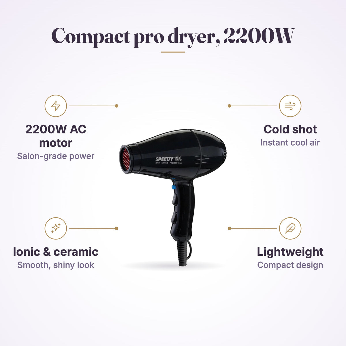 Speedy 5000 Compact Ionic Ceramic Hairdryer Black, view 5
