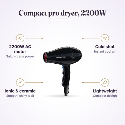 Speedy 5000 Compact Ionic Ceramic Hairdryer Black, view 5