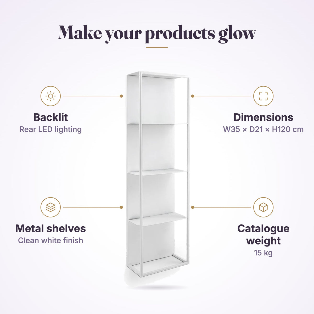 Stan Metal Display Shelf with Back LED Light White, view 5