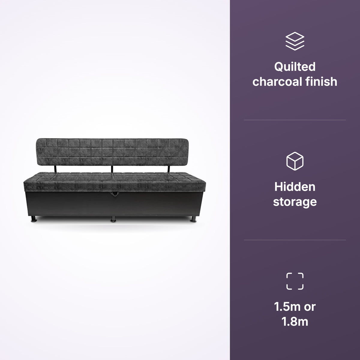 Storij Waiting Lounge with Storage Charcoal 1.5m, view 2
