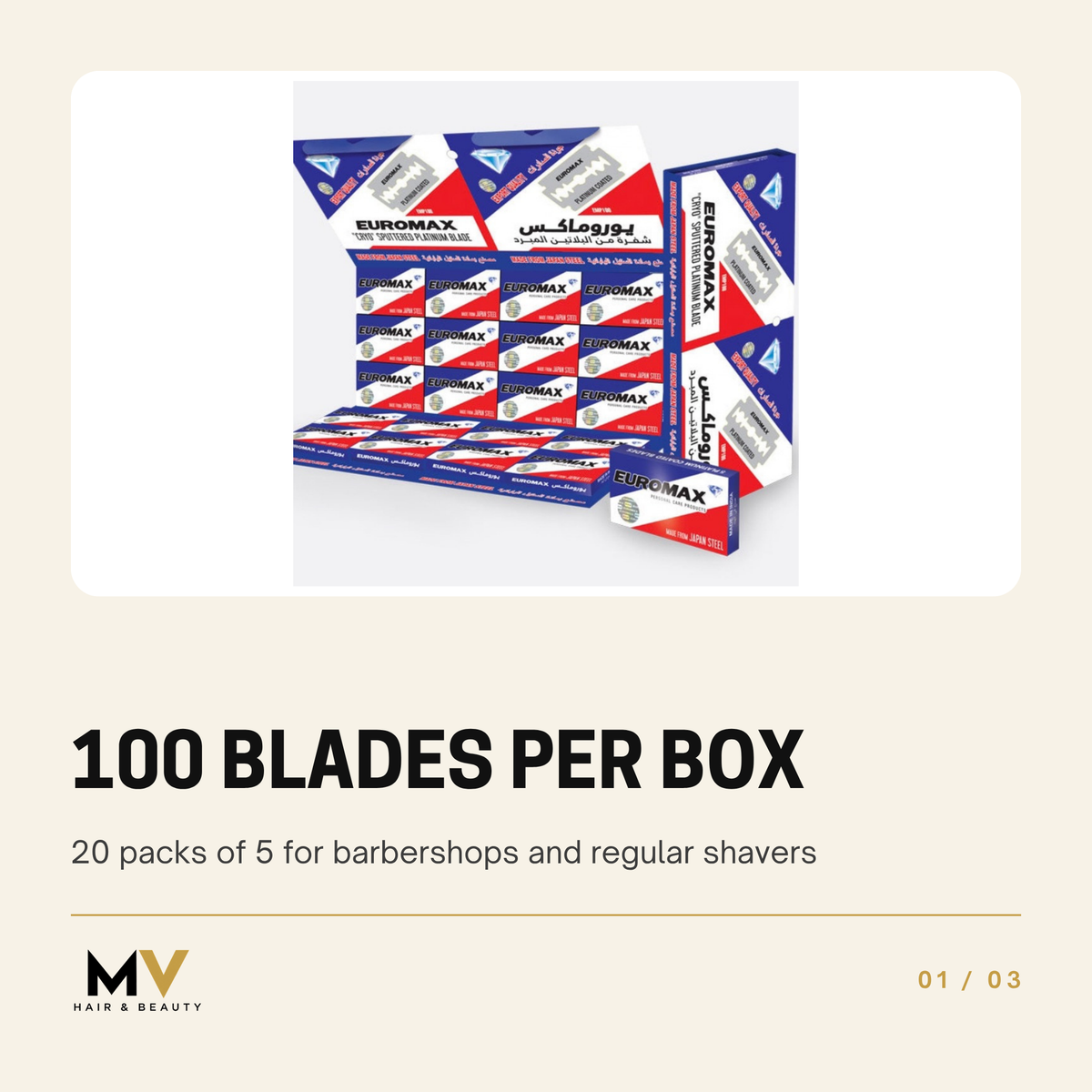 Super Max Blue Diamond Double Edge Razor Blades 100 Pack, 100 blades per box