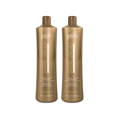 Brasil Cacau Anti Frizz Shampoo 1000ml & Keratin Anti Frizz Conditioner 1000ml Duo