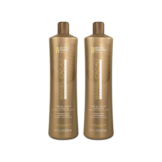 Brasil Cacau Anti Frizz Shampoo 1000ml & Keratin Anti Frizz Conditioner 1000ml Duo