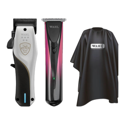 Wahl Vapor CE Clipper, ColorStyle Duo Trimmer & Jumbo Polyester Barber Cape Trio