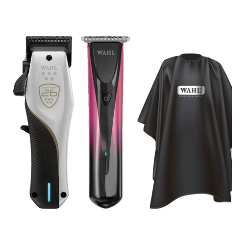 Wahl Vapor CE Clipper, ColorStyle Duo Trimmer & Jumbo Polyester Barber Cape Trio