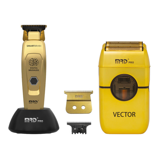 MRD Pro Smart Brain Cordless Trimmer, Smart Brain Trimmer Blade & Vector Foil Shaver Trio - Gold