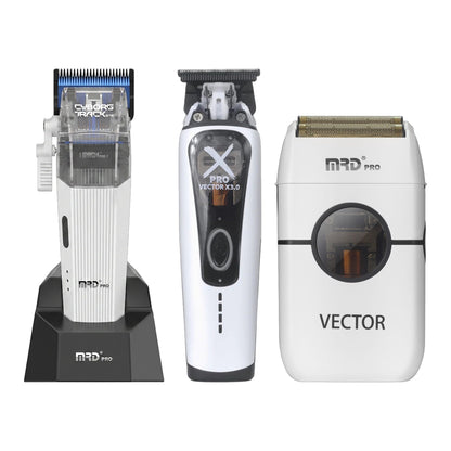 MRD Pro Cyborg Track Clipper, X-Pro Trimmer & Vector Foil Shaver Trio - White