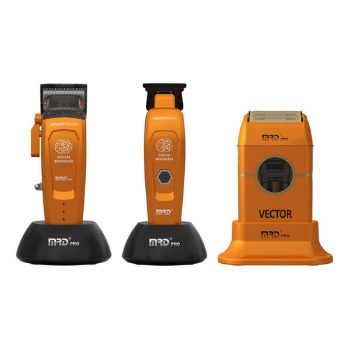 MRD Pro Smart Brain Cordless Clipper, Smart Brain Cordless Trimmer & Vector Foil Shaver Trio - Orange