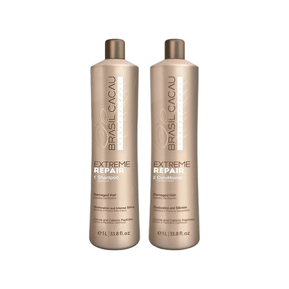 Brasil Cacau Extreme Repair Sulphate-Free Shampoo 1L & Extreme Repair Conditioner 1L Duo