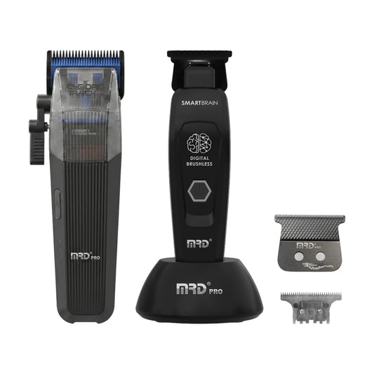 MRD Pro Cyborg Track Clipper, Smart Brain Cordless Trimmer & Smart Brain Trimmer Blade Trio - Black