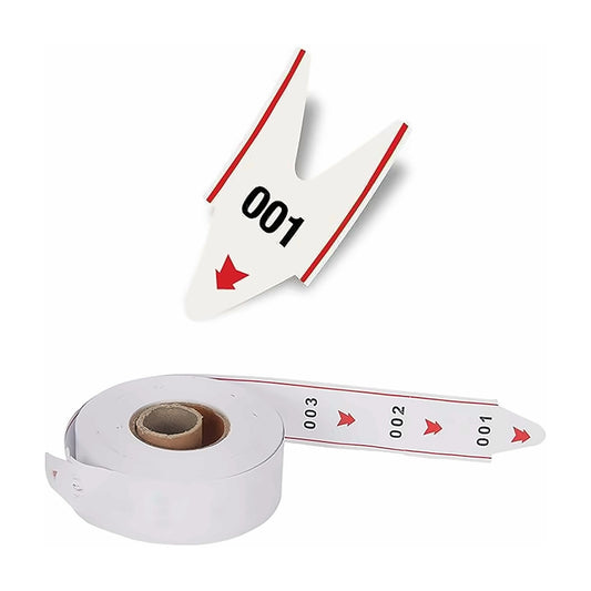 Sequential ticket roll with detached ticket numbered 001